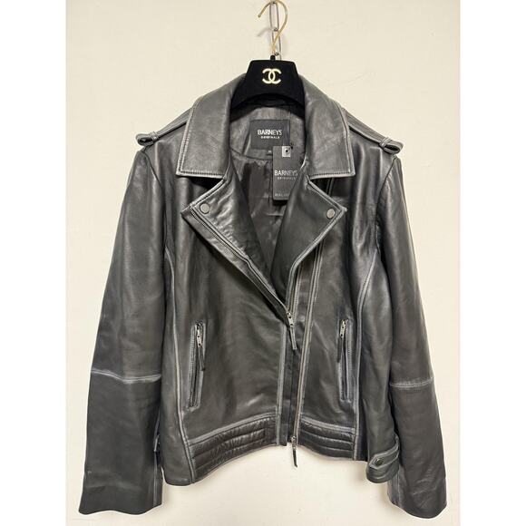 Barneys Originals Leather Jacket Womens 20 Black Biker Moto Asymmetrical Zip - Picture 7 of 16